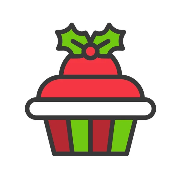 Maretak Cup Cake Gerelateerde Leuke Kerst Winter Set Geschikt Voor — Stockvector