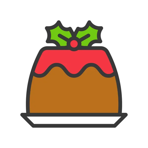 Pudín Icono Con Muérdago Juego Alimentos Navidad Esquema Editable — Vector de stock