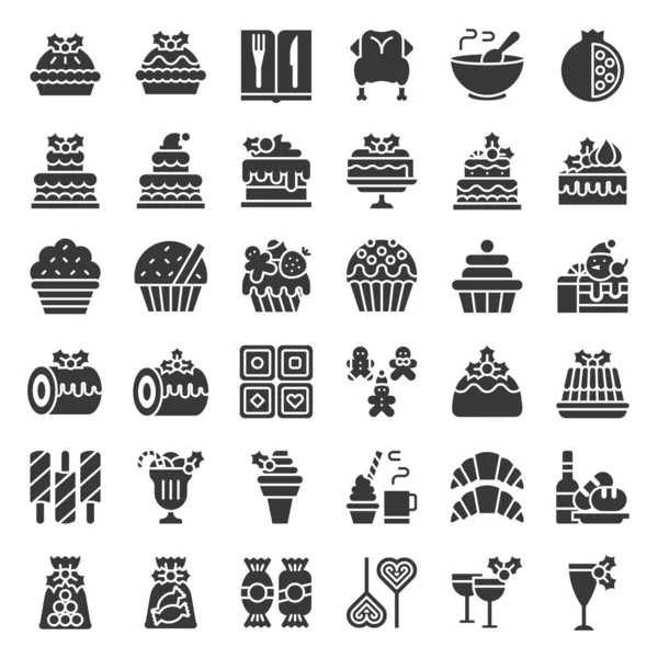 Set Iconos Relacionados Con Comida Navideña Como Panadería Vino Galletas — Vector de stock