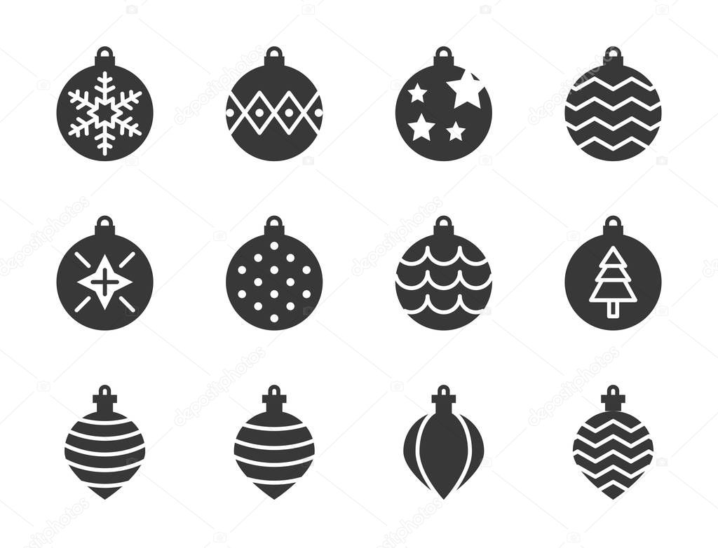 simple christmas baubles icons set, vector illustration