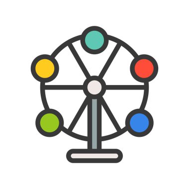 Dönme dolap vektör simgesi, doldurulmuş anahat tasarım düzenlenebilir kontur