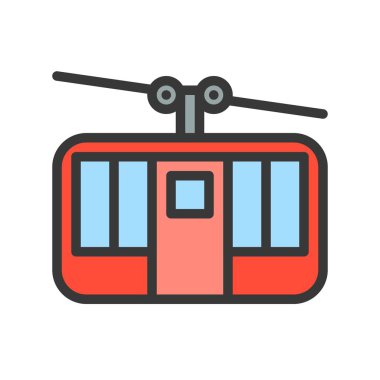 Teleferik vektör simgesi, doldurulmuş anahat tasarım düzenlenebilir kontur
