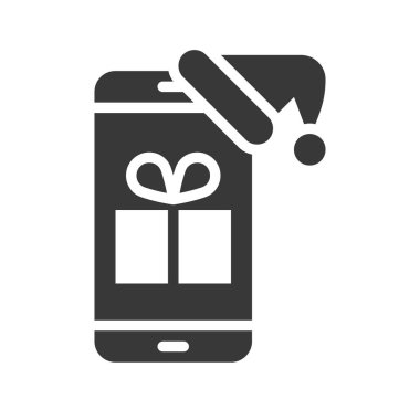 akıllı telefon hediye ekranında, vektör çizim, Noel kavramı ile basit simgesi