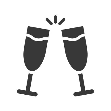 Gözlük, şampanya tungur vektör çizim, Noel kavramı basit simgesi