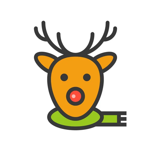 Jednoduché Ikony Jelenů Červeným Nosem Vektorové Ilustrace Vánoční Koncepce — Stockový vektor