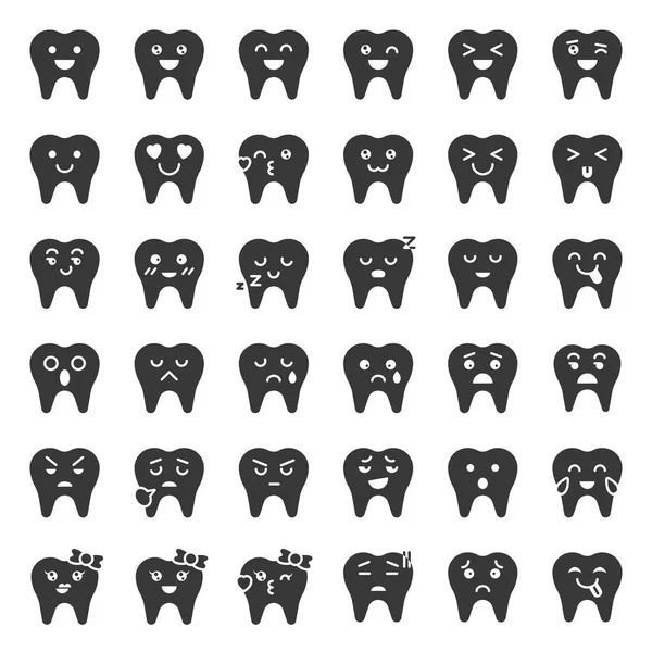 Conjunto Emoticones Dibujos Animados Diente Lindo Ilustración Vector Estilo Sólido — Vector de stock