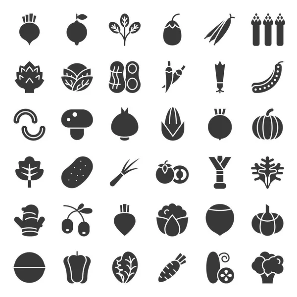 Vegetable Icon Set Solid Style Vector Illustration — Stock Vector