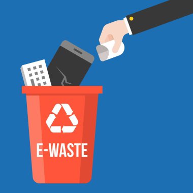 hand pick waste and colorful recycle bin flat design vector