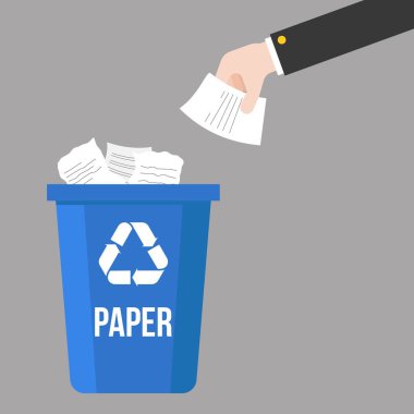 hand pick waste and colorful recycle bin flat design vector