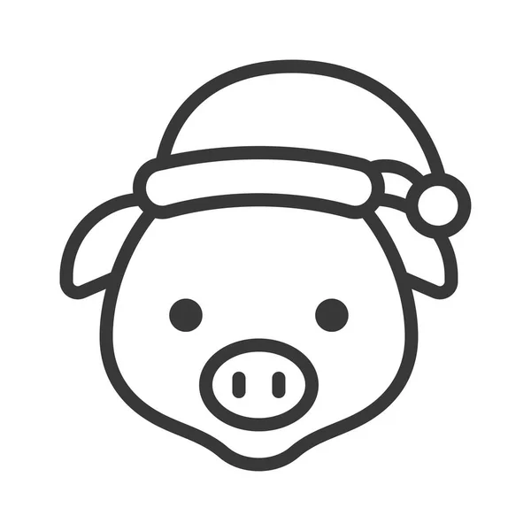 Schwein Mit Weihnachtsmütze Umrisssymbole Editierbar — Stockvektor