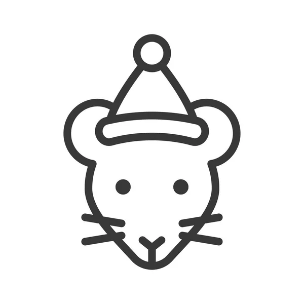 Rat Wearing Santa Hat Outline Icon Editable Stroke — Stock Vector