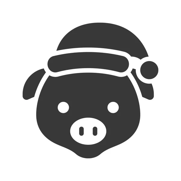 Schwein Mit Weihnachtsmütze Silhouette Ikone — Stockvektor
