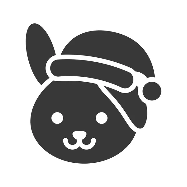 Rabbit Wearing Santa Hat Silhouette Icon Design — Stock Vector