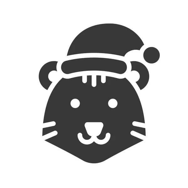 Tiger Zootier Trägt Weihnachtsmütze Silhouette Ikone Design — Stockvektor