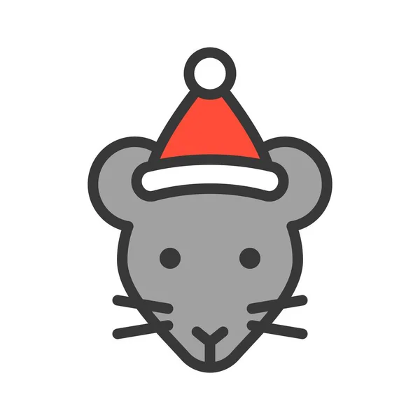 Rat Wearing Santa Hat Outline Icon Editable Stroke — Stock Vector