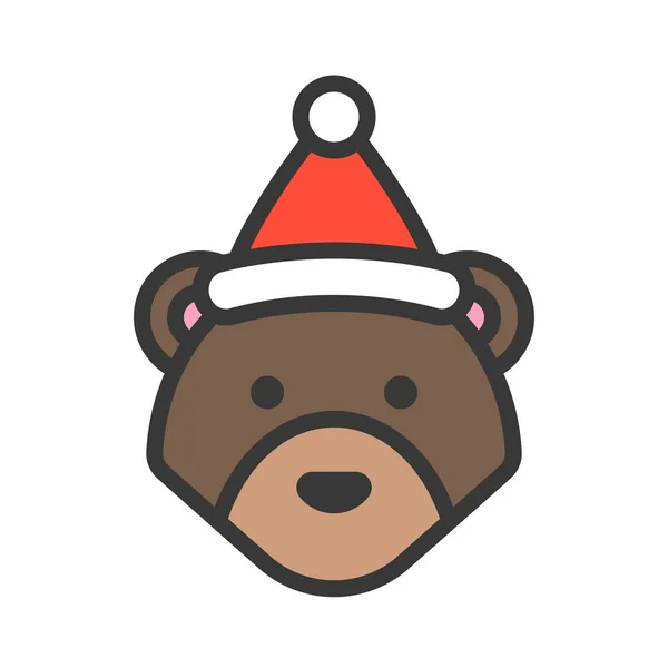 Bear Wearing Santa Hat Outline Icon Editable Stroke — Stock Vector