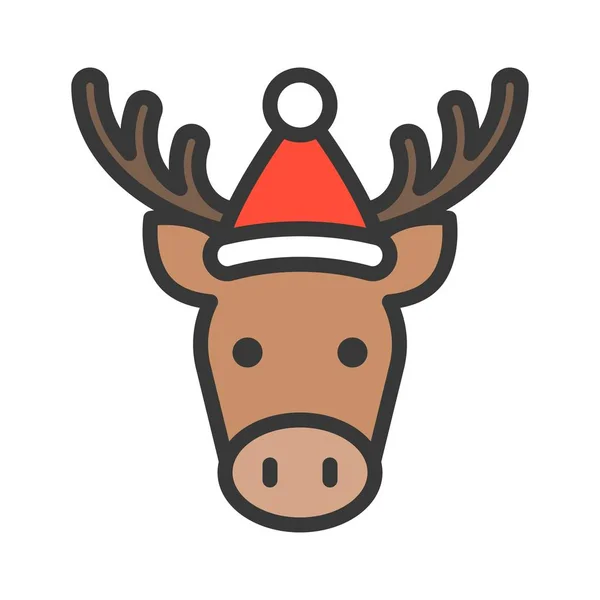ムース サンタを身に着けている帽子アイコン編集可能なパスのアウトライン — ストックベクタ