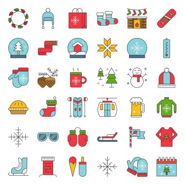 Tasarım vektör simge kümesi, düzenlenebilir anahat simgesi ilgili Chirstmas dolu