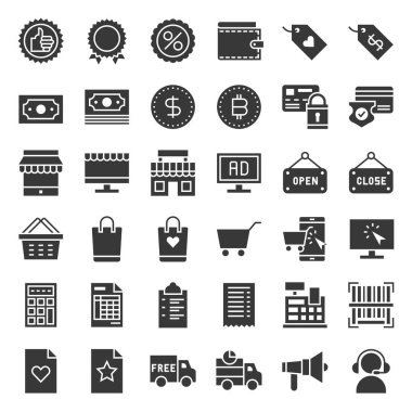 Online Alışveriş vektör Icon set, katı tasarım