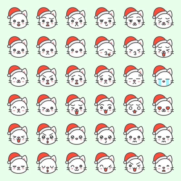 Collection Visages Émotionnels Mignons Santa Chats Dans Diverses Expressions Icônes — Image vectorielle