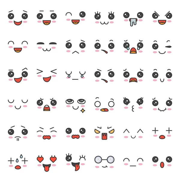 Caras Emoción Lindo Varias Expesiones Iconos Carrera Editable Conjunto — Archivo Imágenes Vectoriales