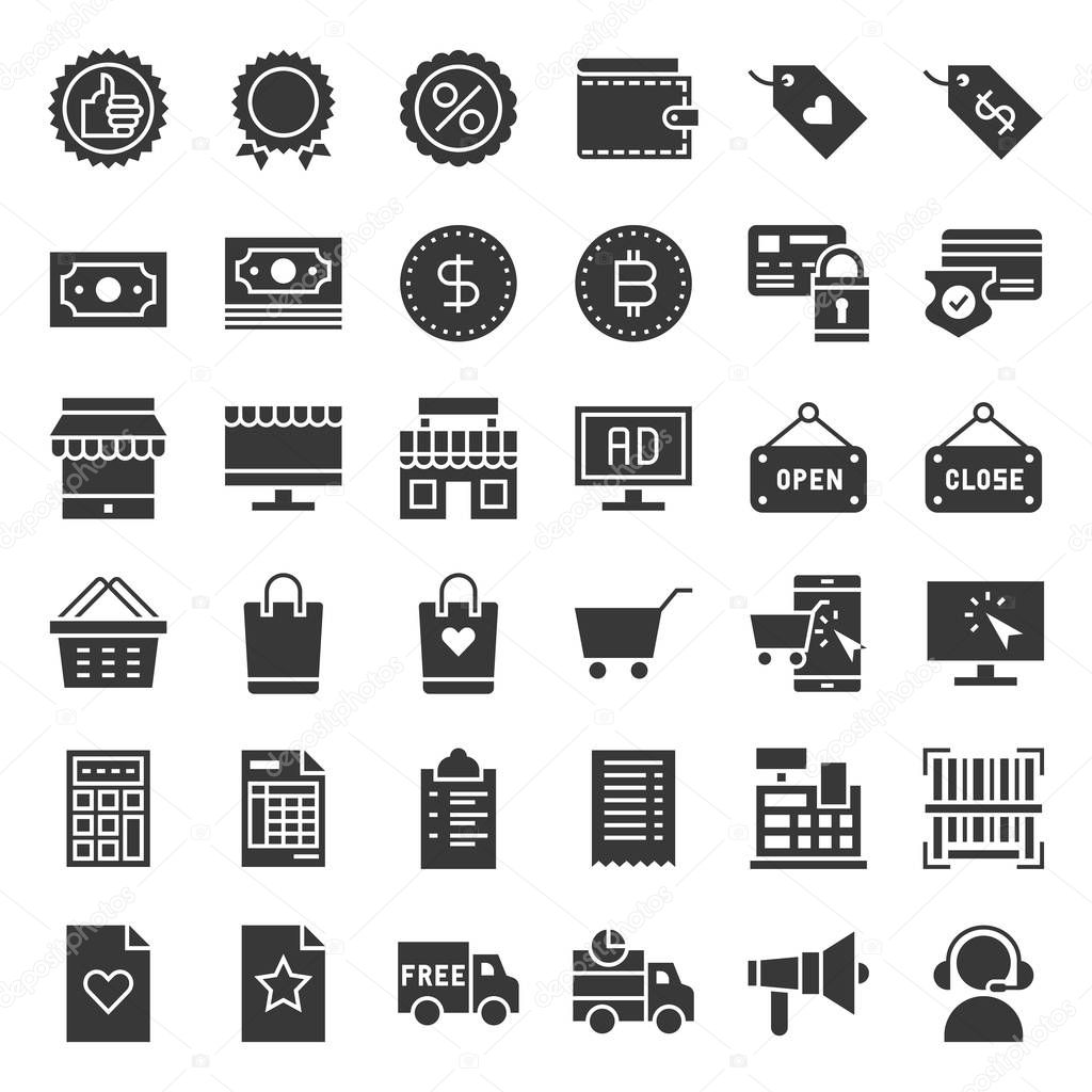 Online shopping vector icon set, solid design