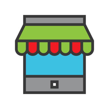 Mağaza vektör, Online alışveriş tasarım simgesi düzenlenebilir anahat dolu