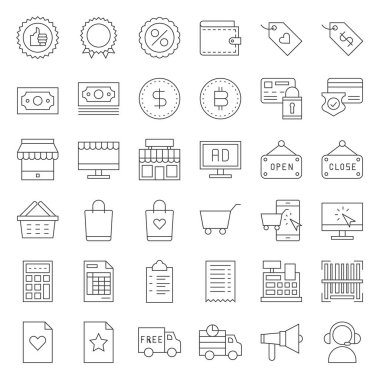 Online alışveriş satırı Tasarım Icon set düzenlenebilir anahat