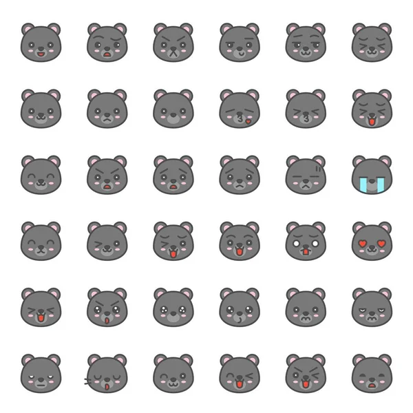 collection of Cute bears emotion faces in various expressions, editable stroke icons isolated on white