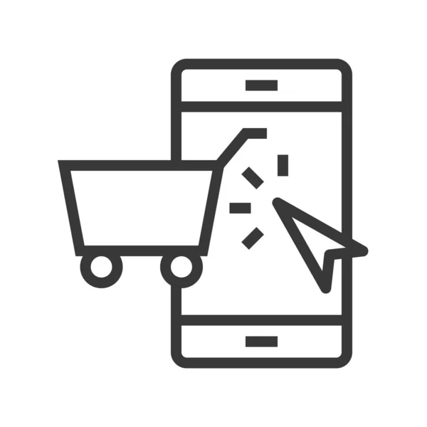 Einkaufen Auf Telefon Vektor Online Shopping Linie Design Symbol Editierbare — Stockvektor