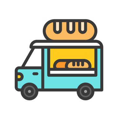 Ekmek kamyon vektör, gıda kamyon tasarım düzenlenebilir kontur simgesini dolu.