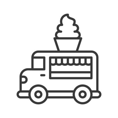 Yumuşak hizmet kamyon vektör, gıda kamyon satırı tasarım düzenlenebilir kontur simgesini