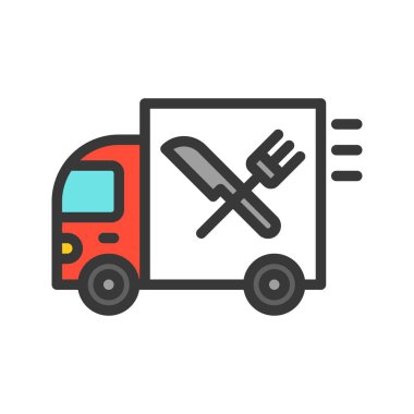 Gıda kamyon vektör, dolgulu tasarım düzenlenebilir kontur simgesini