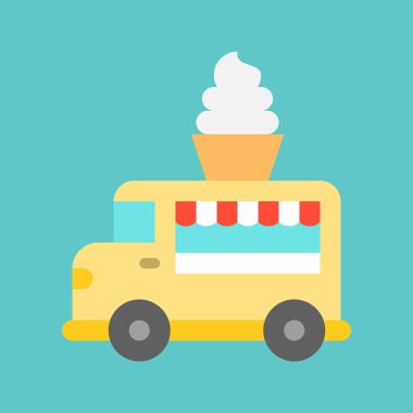 Yumuşak hizmet kamyon vektör, gıda kamyon düz tasarım simgesi