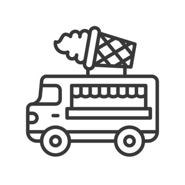 Dondurma kamyonu vektör, gıda kamyon satırı tasarım düzenlenebilir kontur simgesini