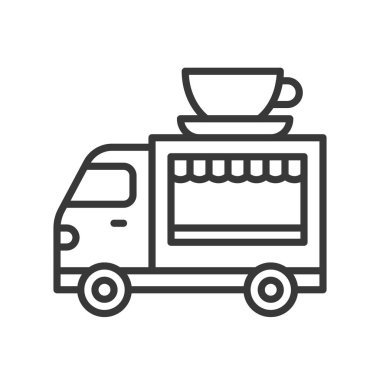 Kahve kamyon vektör, gıda kamyon satırı tasarım düzenlenebilir kontur simgesini