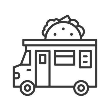 Taco kamyon vektör, gıda kamyon satırı tasarım düzenlenebilir kontur simgesini