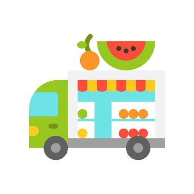 Meyve kamyon vektör, gıda kamyon düz tasarım simgesi