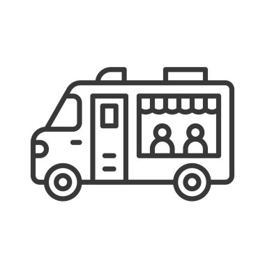 Gıda kamyon vektör, satır tasarım düzenlenebilir kontur simgesini