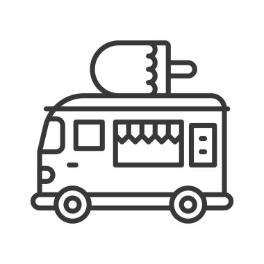 Dondurma kamyonu vektör, gıda kamyon satırı tasarım düzenlenebilir kontur simgesini