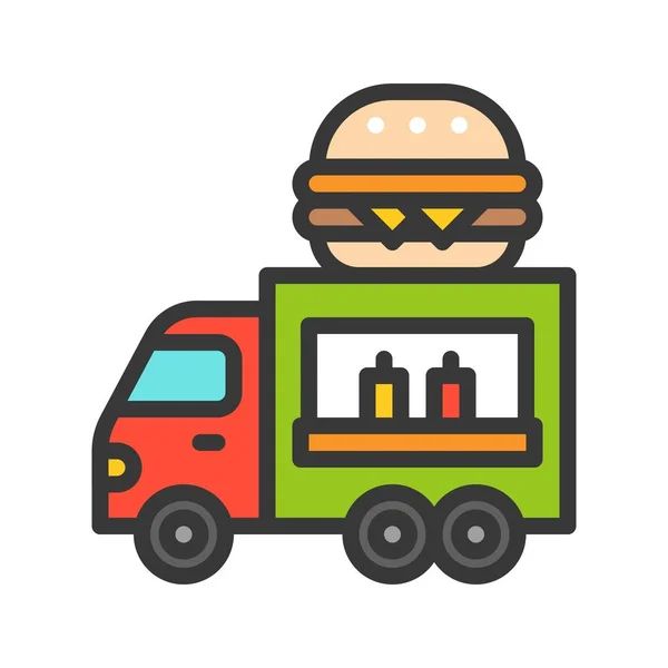 Hamburger Truck Vector Food Truck Filled Design Editable Stroke Icon — Stock Vector