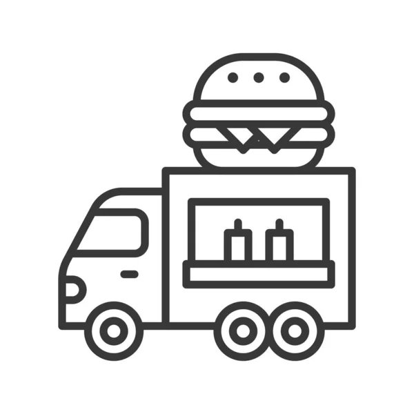 Vecteur Camion Hamburger Icône Course Modifiable Conception Ligne Camion Alimentaire — Image vectorielle