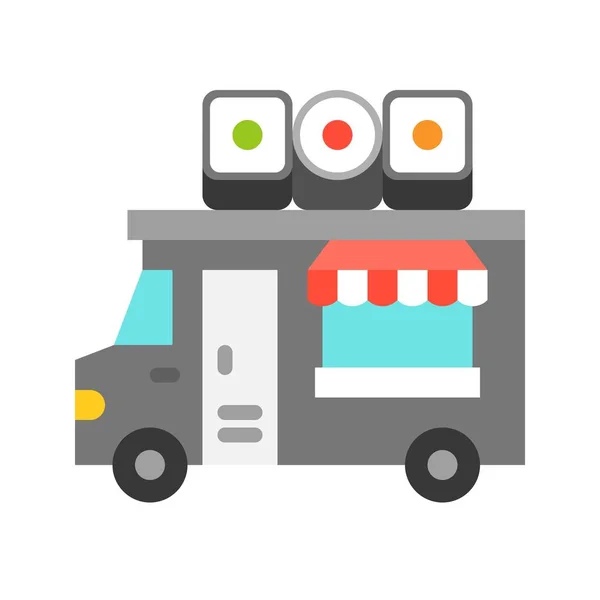 Sushi Truck Vektor Foodtruck Flache Design Ikone — Stockvektor