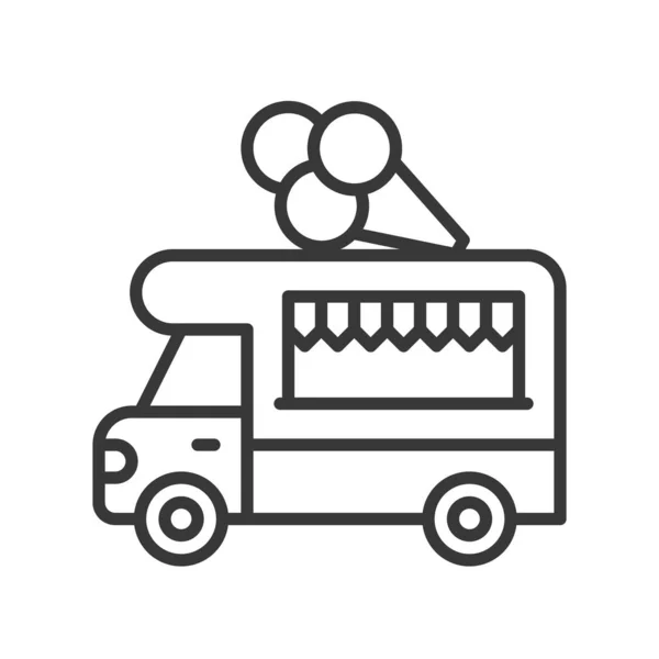 Eis Truck Vektor Food Truck Liniendesign Editierbar Schlaganfall Symbol — Stockvektor