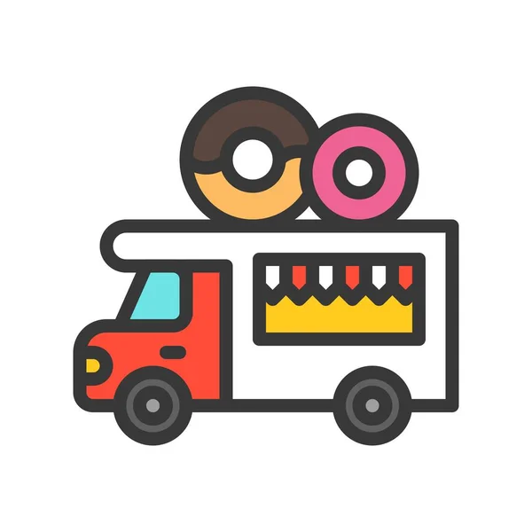 Donut Truck Vector Food Truck Filled Design Editable Stroke Icon — Stock Vector