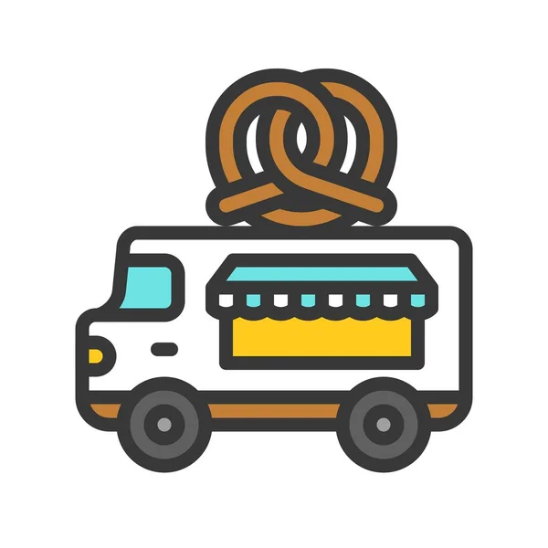 Brezel Truck Vektor Food Truck Gefüllt Design Editierbare Schlaganfall Symbol — Stockvektor