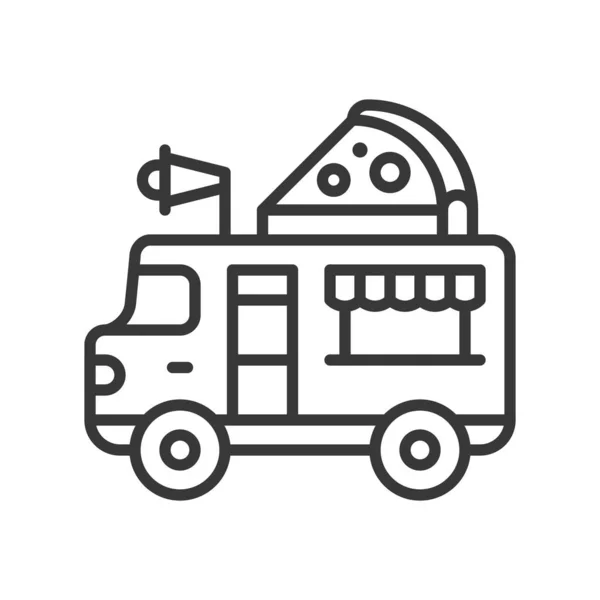 Pizza Truck Vektor Élelmiszer Teherautó Sor Design Szerkeszthető Körvonal Ikonra — Stock Vector