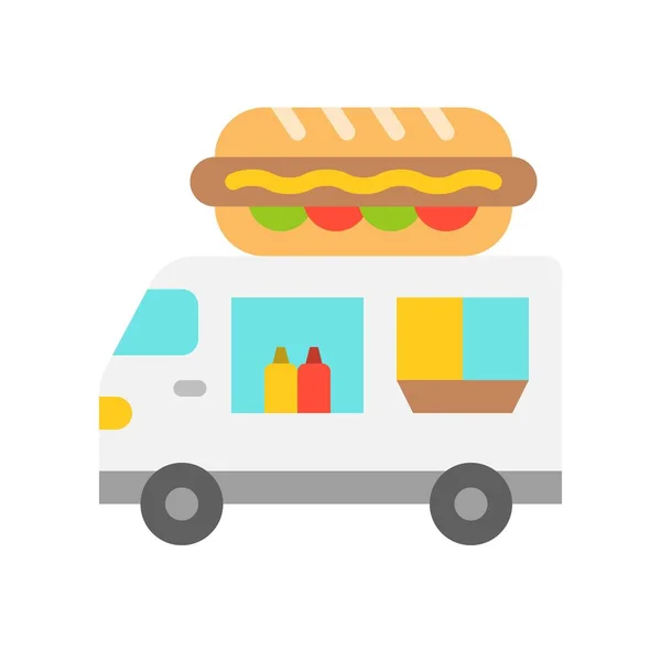 Hot Dog Lastbil Vektor Food Truck Platt Designikon — Stock vektor