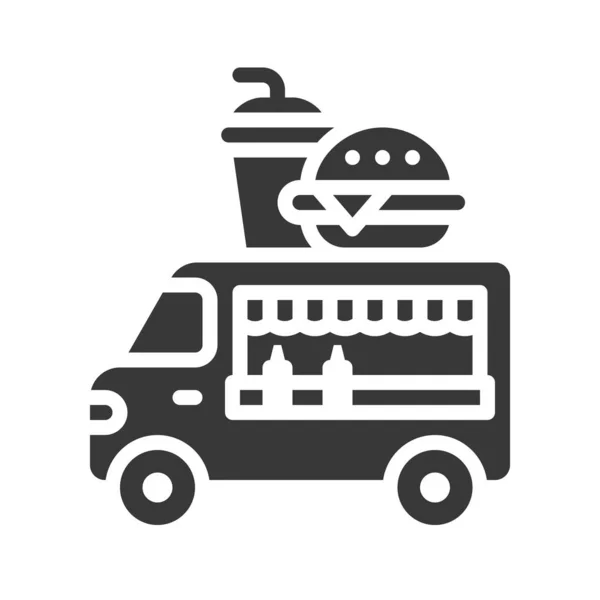 快餐车矢量 食品卡车固体设计图标 — 图库矢量图片