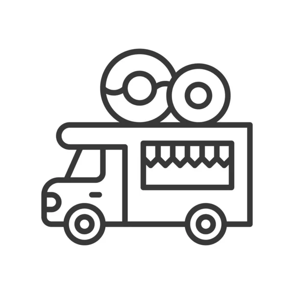 Donut Truck Vektor Food Truck Linie Design Editierbare Schlaganfall Symbol — Stockvektor